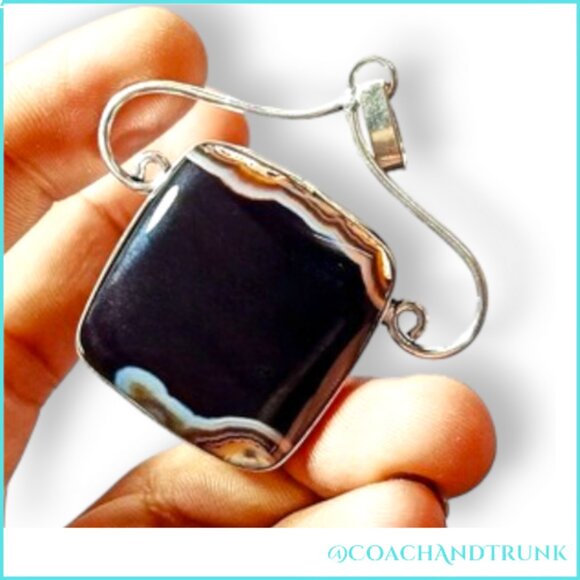 Black Onyx Square Pendant with 18" Sterling Necklace Artisan Crafted NEW - Picture 2 of 13